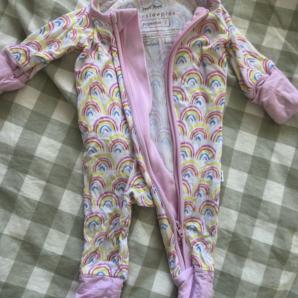 Little Sleepies Pink Rainbow Print Footed One-Piece